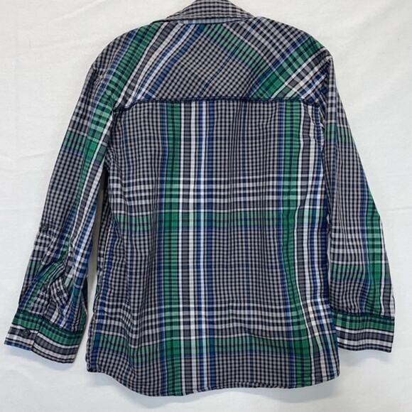 Route 66 Plaid Button Down Shirt navy green white checked boys Size Medium 8 - Picture 6 of 7